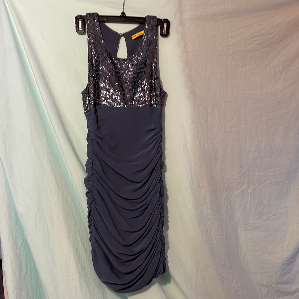ALICE + OLIVIA sequined silk dress sz ZERO (0) blue-gray EUC